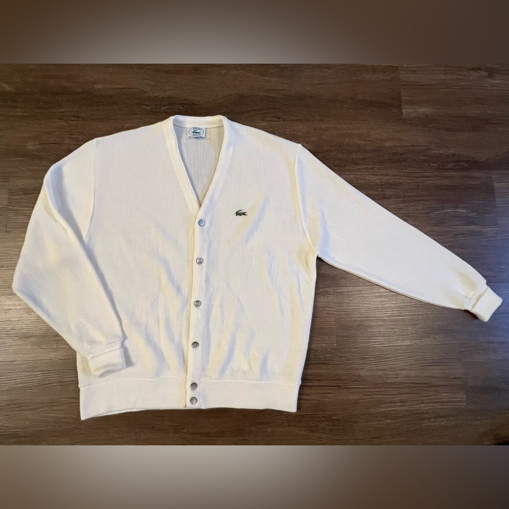 Vintage 80s Izod Lacoste‎ Cardigan Mens XL White Cream Long Sleeve USA Made D10